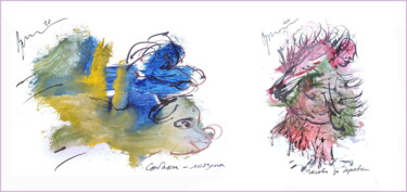 Digitale Kunst mit dem Titel "flying dogs spotted…" von Dima Wilms, Original-Kunstwerk, Aquarell