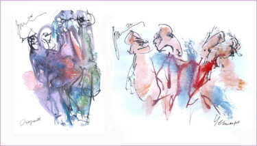Digital Arts titled "four drunks and a q…" by Dima Wilms, Original Artwork, Watercolor