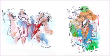 Arts numériques intitulée "four drunks - the g…" par Dima Wilms, Œuvre d'art originale, Aquarelle