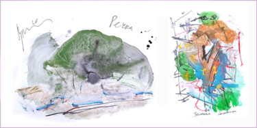 Arts numériques intitulée "green skier came to…" par Dima Wilms, Œuvre d'art originale, Aquarelle