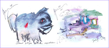 Digital Arts titled "the blue beast is a…" by Dima Wilms, Original Artwork, Watercolor