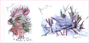 Arts numériques intitulée "head behind a tree…" par Dima Wilms, Œuvre d'art originale, Aquarelle