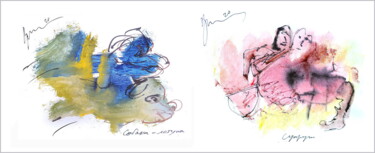 Digital Arts titled "flying dogs protect…" by Dima Wilms, Original Artwork, Watercolor