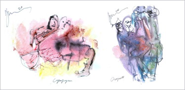 Цифровое искусство под названием "spouses hugging - a…" - Dima Wilms, Подлинное произведение искусства, Акварель