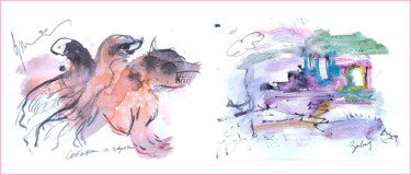 Digital Arts titled "dog and devils are…" by Dima Wilms, Original Artwork, Watercolor