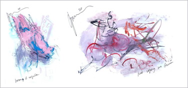 Digital Arts titled "downhill on a bike…" by Dima Wilms, Original Artwork, Watercolor