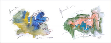 Artes digitais intitulada "Flying dogs fly aft…" por Dima Wilms, Obras de arte originais, Aquarela