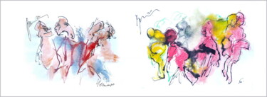 Digitale Kunst mit dem Titel "six - women and chi…" von Dima Wilms, Original-Kunstwerk, Aquarell