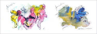 Цифровое искусство под названием "six flying dogs fle…" - Dima Wilms, Подлинное произведение искусства, Акварель