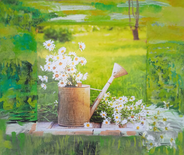 Peinture intitulée "лейка с ромашками…" par Dima Wilms, Œuvre d'art originale, Acrylique