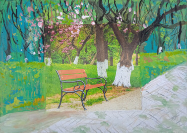 Картина под названием "лавочка  bench  banc" - Dima Wilms, Подлинное произведение искусства, Акрил