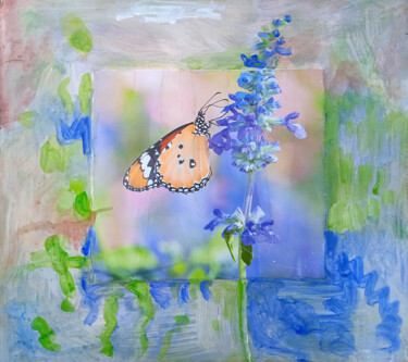 Картина под названием "бабочка на цветке…" - Dima Wilms, Подлинное произведение искусства, Акрил