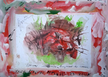 Drawing titled "a red car leaves th…" by Dima Wilms, Original Artwork, Acrylic