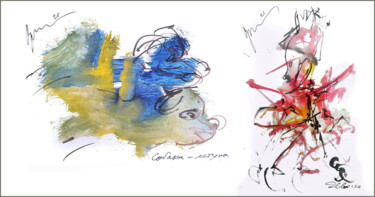 Arte digitale intitolato "Flying dogs and a g…" da Dima Wilms, Opera d'arte originale, Acquarello