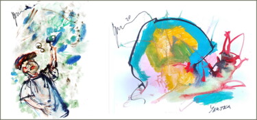Arts numériques intitulée "мальчик рвет яблоки…" par Dima Wilms, Œuvre d'art originale, Aquarelle