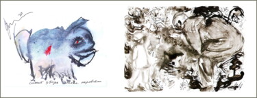 Digitale Kunst mit dem Titel "Grandpa, the blue b…" von Dima Wilms, Original-Kunstwerk, Aquarell