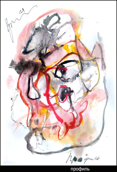 Drawing titled "профиль   profile 6" by Dima Wilms, Original Artwork, Watercolor