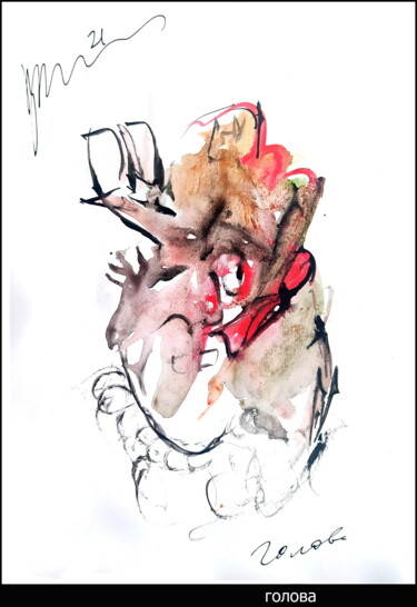 Drawing titled "голова  head 709л" by Dima Wilms, Original Artwork, Watercolor