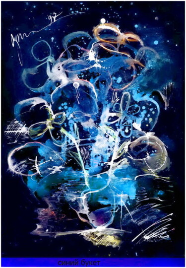 Arte digital titulada "синий букет  blue b…" por Dima Wilms, Obra de arte original, Acuarela