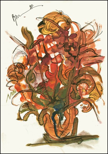 Рисунок под названием "Bouquet mon août Бу…" - Dima Wilms, Подлинное произведение искусства, Гуашь