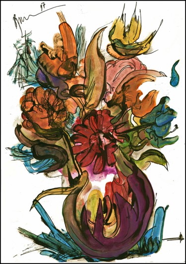 Dessin intitulée "Bouquet Puissant Бу…" par Dima Wilms, Œuvre d'art originale, Gouache