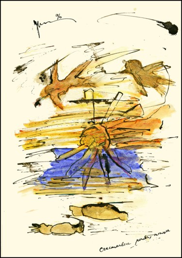 Drawing titled "Poissons heureux, o…" by Dima Wilms, Original Artwork, Gouache