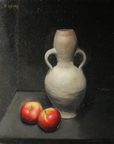 Pintura titulada "anfora con manzanas" por Wilson Guevara, Obra de arte original, Oleo Montado en Bastidor de camilla de mad…