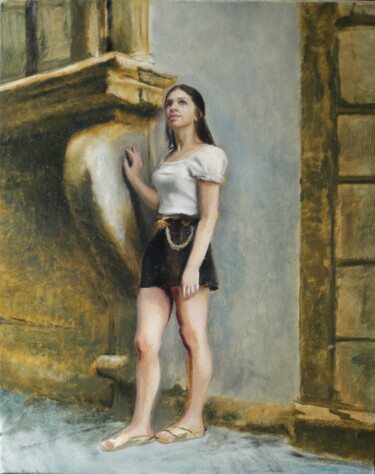 Painting titled "contemplacion" by Wilson Guevara, Original Artwork, Oil