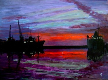 Painting titled "Docks Sunset" by Wilt, Original Artwork