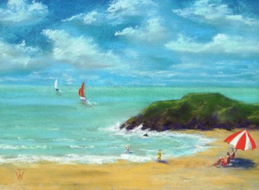 Painting titled "A Day at the Beach" by Wilt, Original Artwork