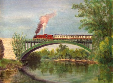 Painting titled "A Train, A Bridge,…" by Wilt, Original Artwork