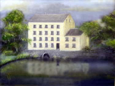 Painting titled "Black Pool Mill" by Wilt, Original Artwork, Oil