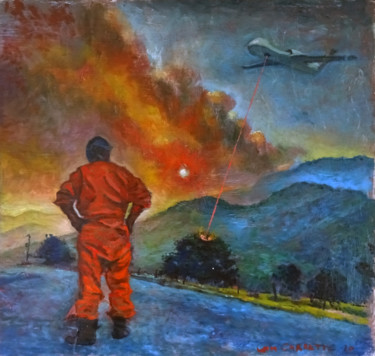 Painting titled "Australia Fires" by Wim Carrette, Original Artwork, Oil