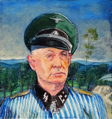 Malerei mit dem Titel "Criminal with hat" von Wim Carrette, Original-Kunstwerk, Öl