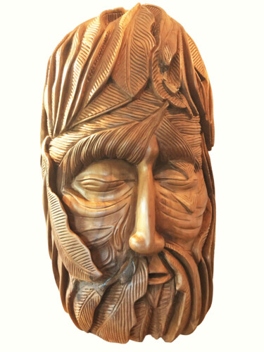 Sculpture titled "Wood with a face" by Wim Van Mossevelde, Original Artwork, Wood