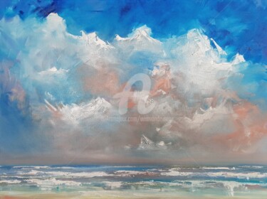 Painting titled "Domburg Beach in th…" by Wimvandewege, Original Artwork, Oil Mounted on Wood Stretcher frame