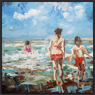Painting titled "Beachfun in the lat…" by Wimvandewege, Original Artwork, Acrylic Mounted on Wood Stretcher frame