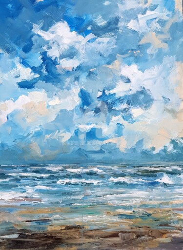 Картина под названием "Seascape Zeeland" - Wimvandewege, Подлинное произведение искусства, Акрил Установлен на Деревянная ра…