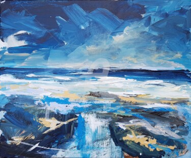 Painting titled "Beach Zeeland seasc…" by Wimvandewege, Original Artwork, Acrylic Mounted on Wood Stretcher frame