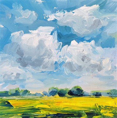 Koolzaadvelden serie 3 Schilderij getiteld "Koolzaadvelden seri…" door Wimvandewege, Origineel Kunstwerk, Acryl Gemonteerd op Houten paneel