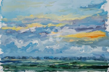 Pintura intitulada "Polderlandschap 19…" por Wimvandewege, Obras de arte originais, Acrílico