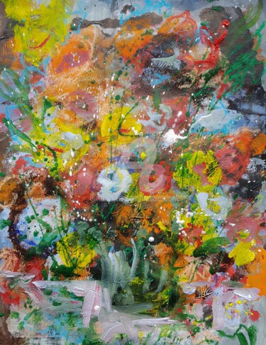 Peinture intitulée "Flowers in a vase #3" par Wimvandewege, Œuvre d'art originale, Acrylique