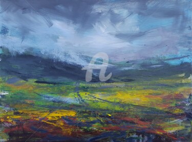 Painting titled "Misty Scottish High…" by Wimvandewege, Original Artwork, Acrylic Mounted on Wood Stretcher frame