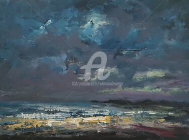 Painting titled "December seascape s…" by Wimvandewege, Original Artwork, Acrylic Mounted on Other rigid panel