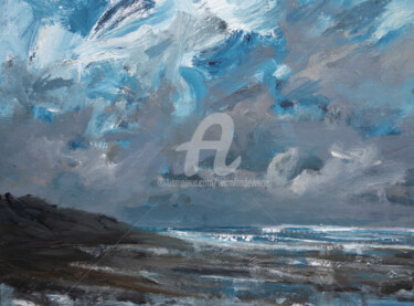 Painting titled "Northsea coast sket…" by Wimvandewege, Original Artwork, Acrylic Mounted on Wood Panel