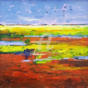 Peinture intitulée "Abstract summer lan…" par Wimvandewege, Œuvre d'art originale, Acrylique Monté sur Panneau de bois