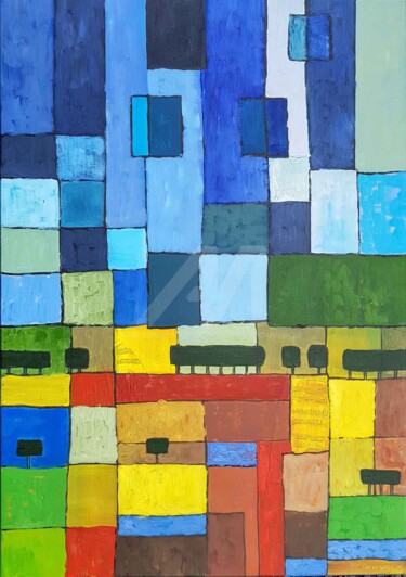 Inventio 1 Zeelandia Schilderij getiteld "Inventio 1 Zeelandia" door Wimvandewege, Origineel Kunstwerk, Acryl Gemonteerd op Frame voor houten bra…