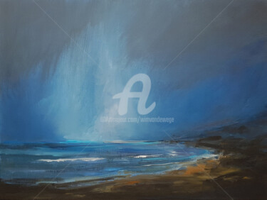 Painting titled "Mysterious coasts #1" by Wimvandewege, Original Artwork, Oil Mounted on Wood Stretcher frame