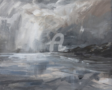 Painting titled "North Sea Coast ske…" by Wimvandewege, Original Artwork, Acrylic Mounted on Wood Panel