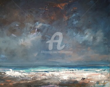 Painting titled "Light and rain on t…" by Wimvandewege, Original Artwork, Oil Mounted on Wood Stretcher frame